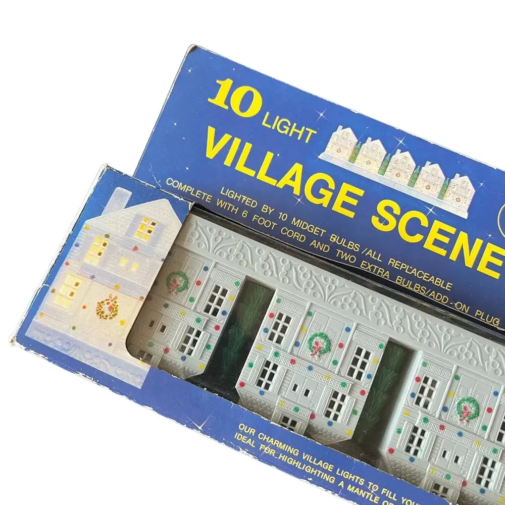 Vtg Christmas Plastic Light Covers 8 Pc Alpine Village House Church Mid-Century